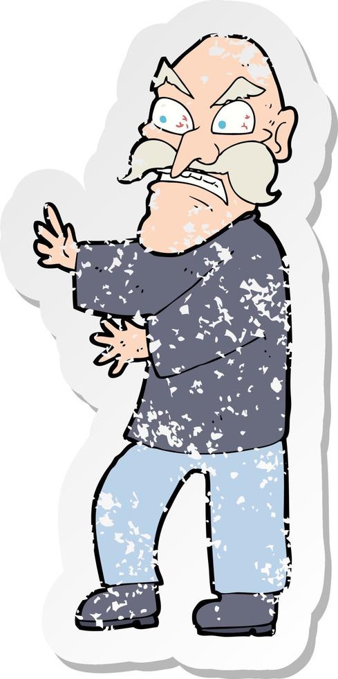 pegatina retro angustiada de un anciano enojado de dibujos animados vector
