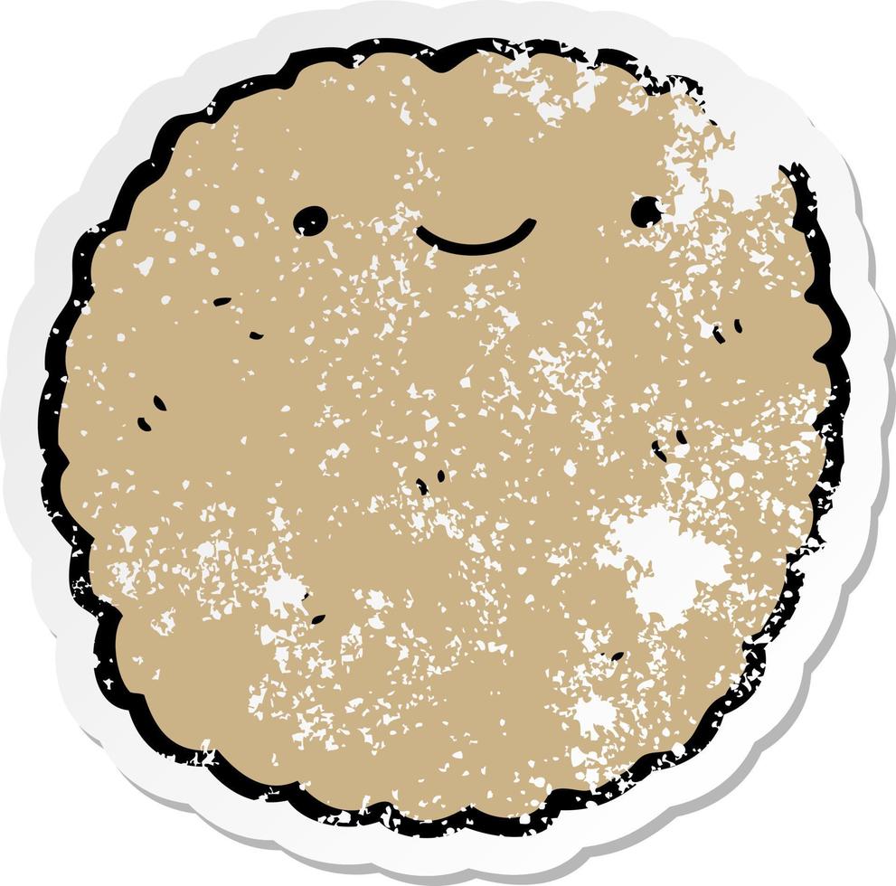 distressed sticker of a cartoon biscuit vector