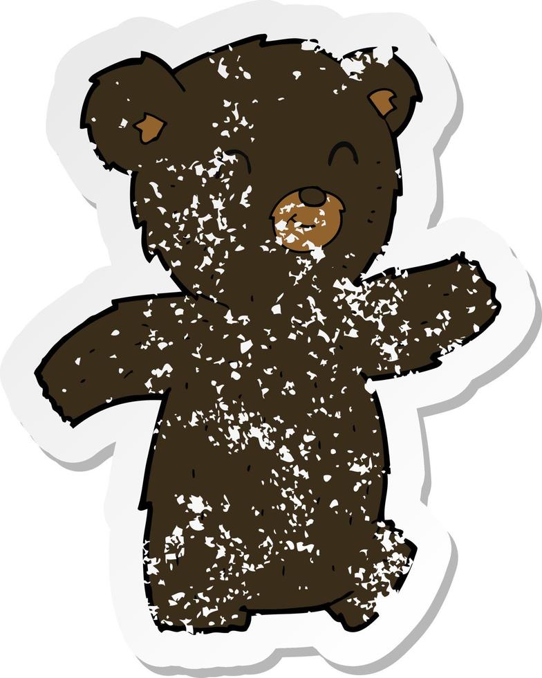 pegatina retro angustiada de un lindo oso negro de dibujos animados vector