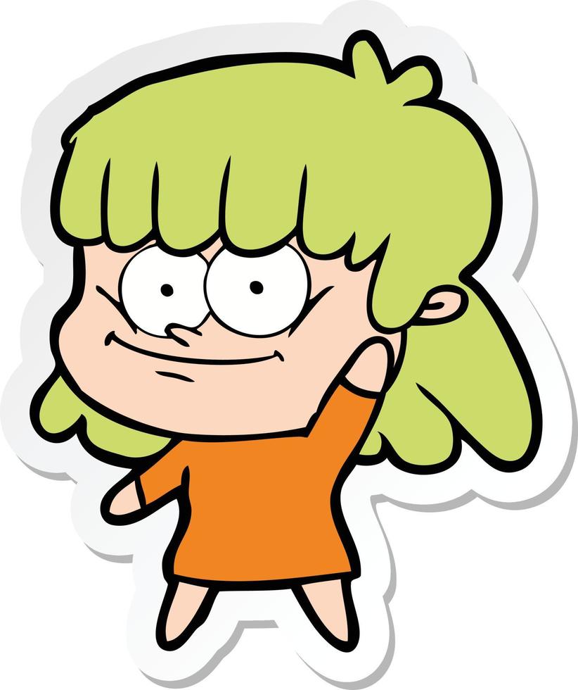 sticker of a cartoon girl smiling vector