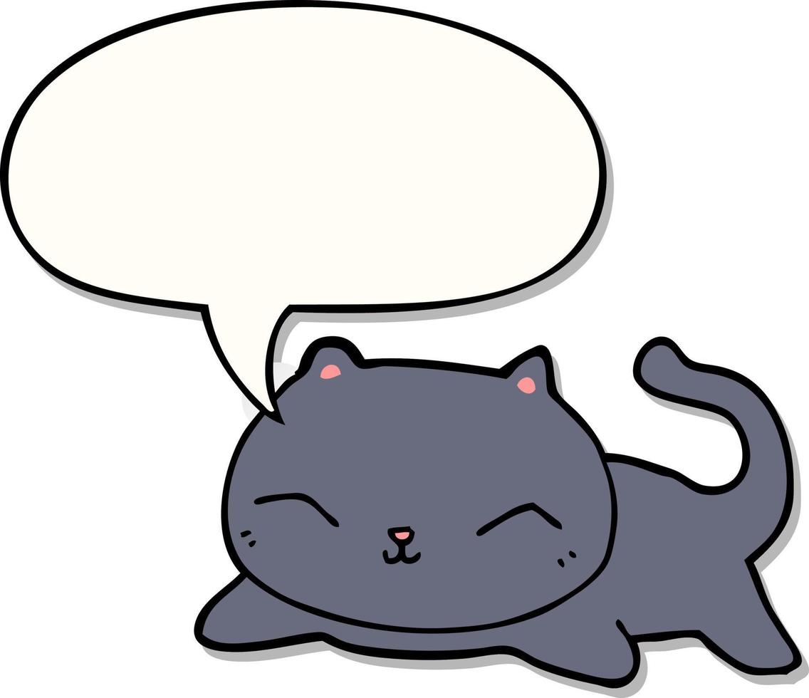 cartoon cat and speech bubble sticker vector