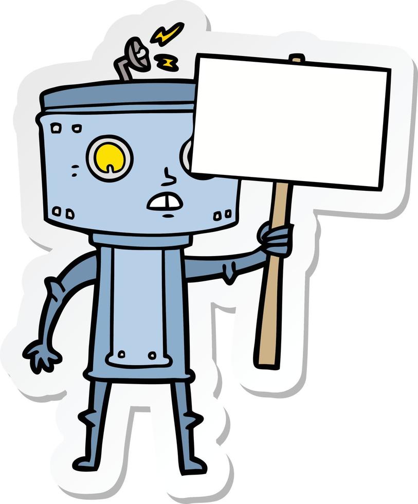 sticker of a cartoon robot with blank sign vector