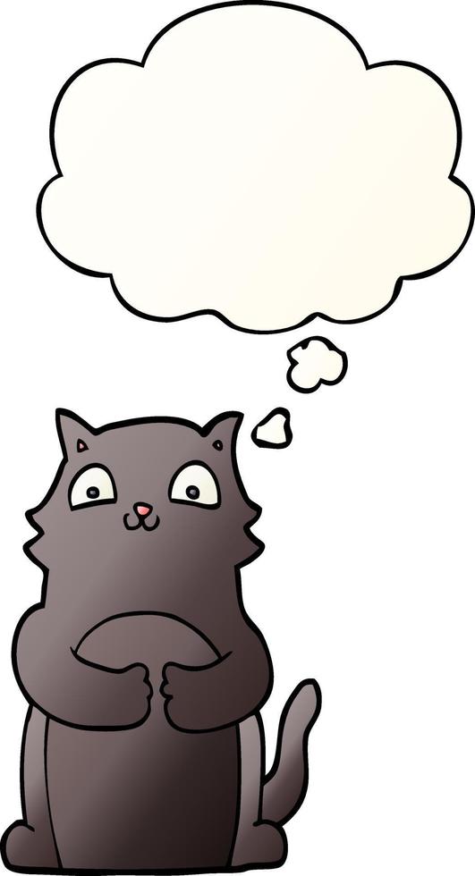 cartoon cat and thought bubble in smooth gradient style vector