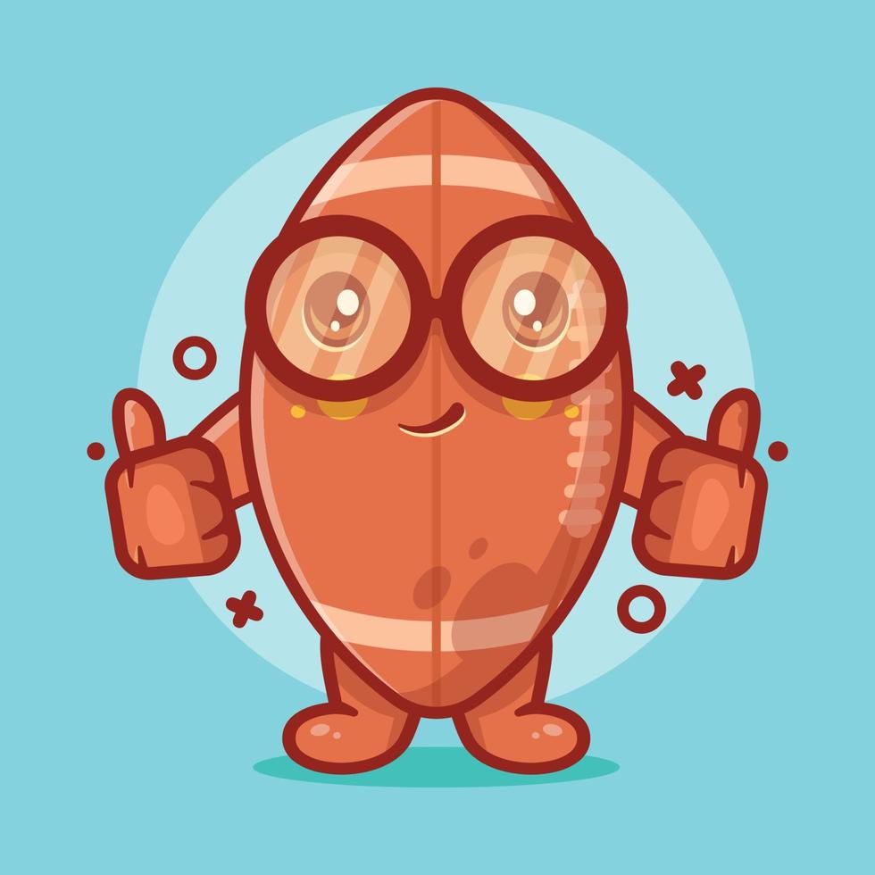 linda mascota de personaje de pelota de rugby con pulgar arriba gesto de mano dibujos animados aislados en diseño de estilo plano vector