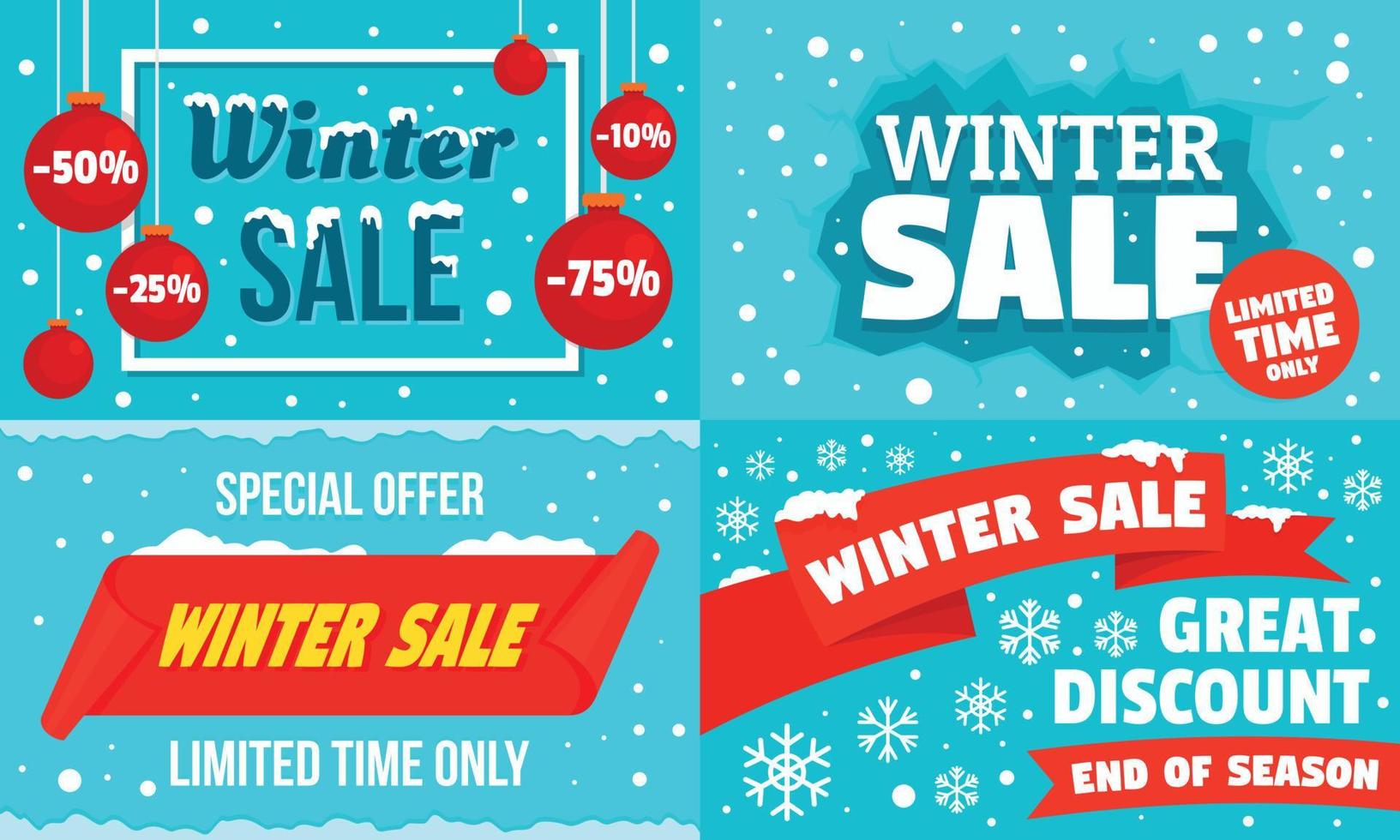 Winter sale banner set, flat style vector