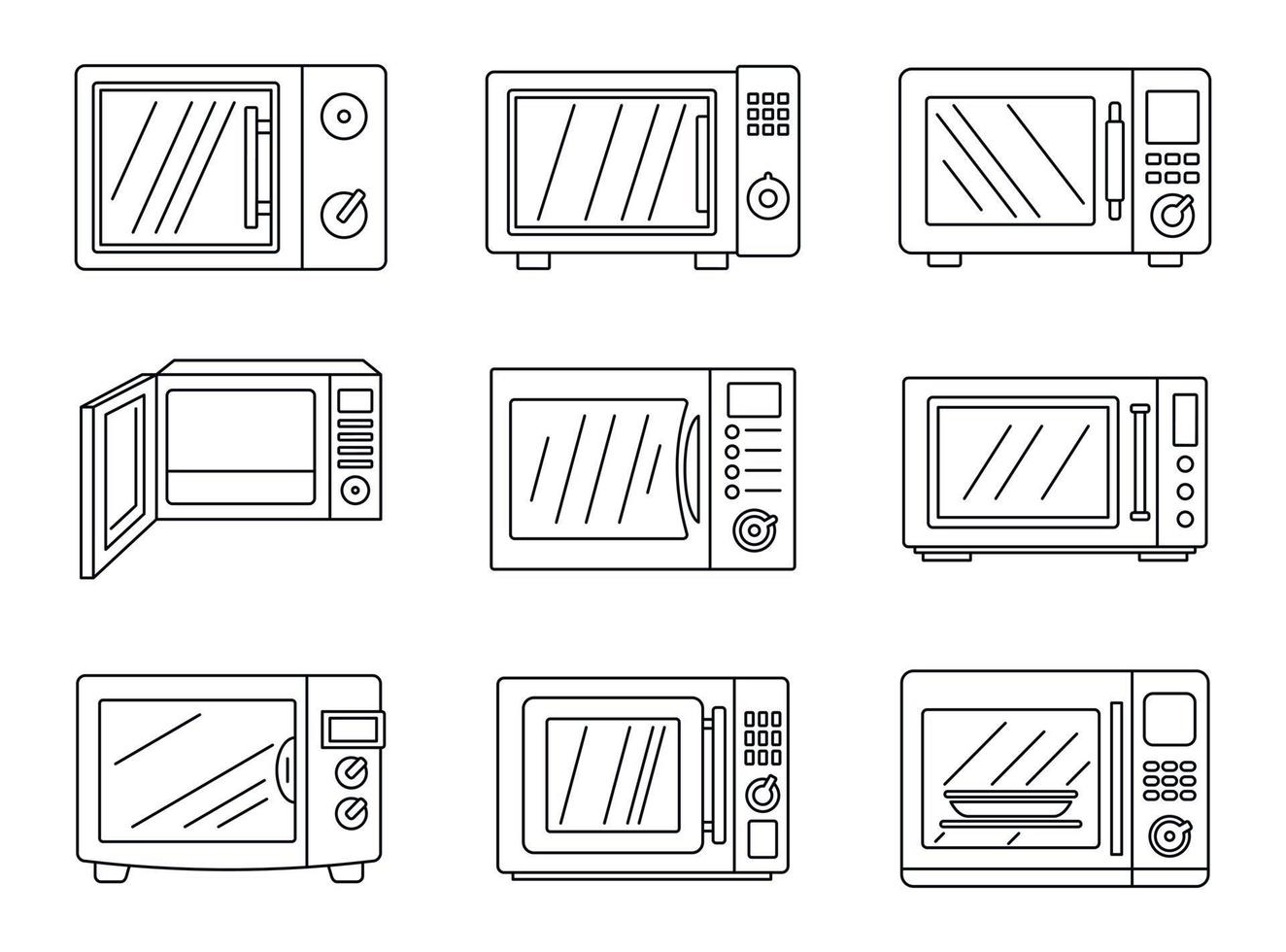 Modern microwave icon set, outline style vector