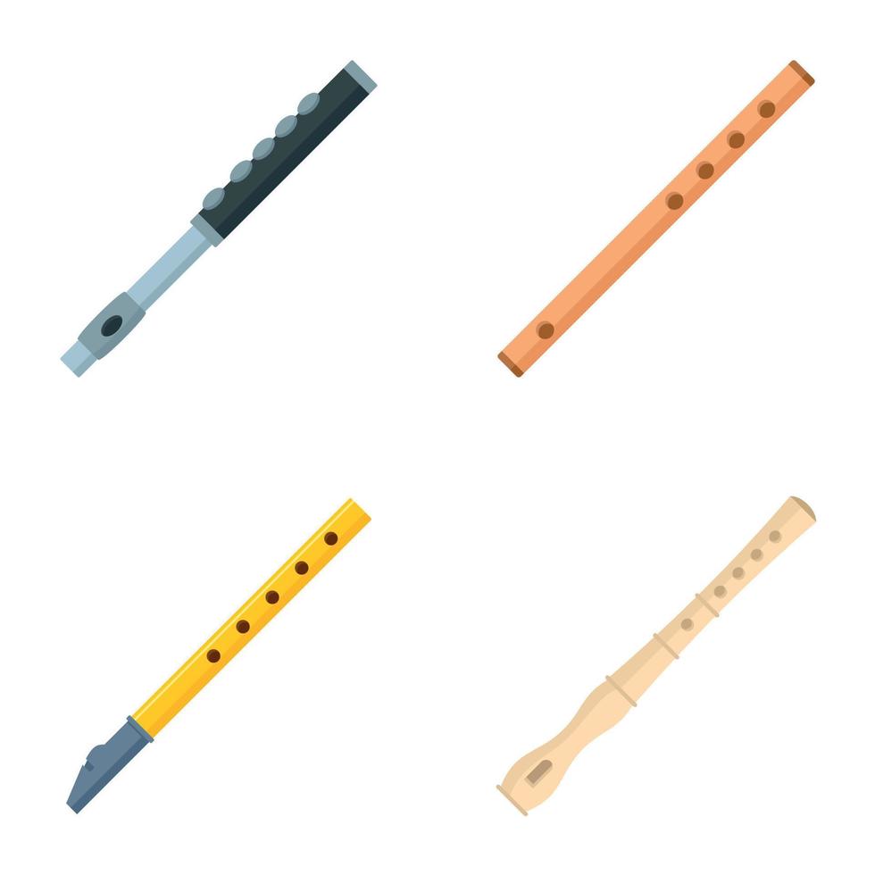 Flute icon set, flat style vector