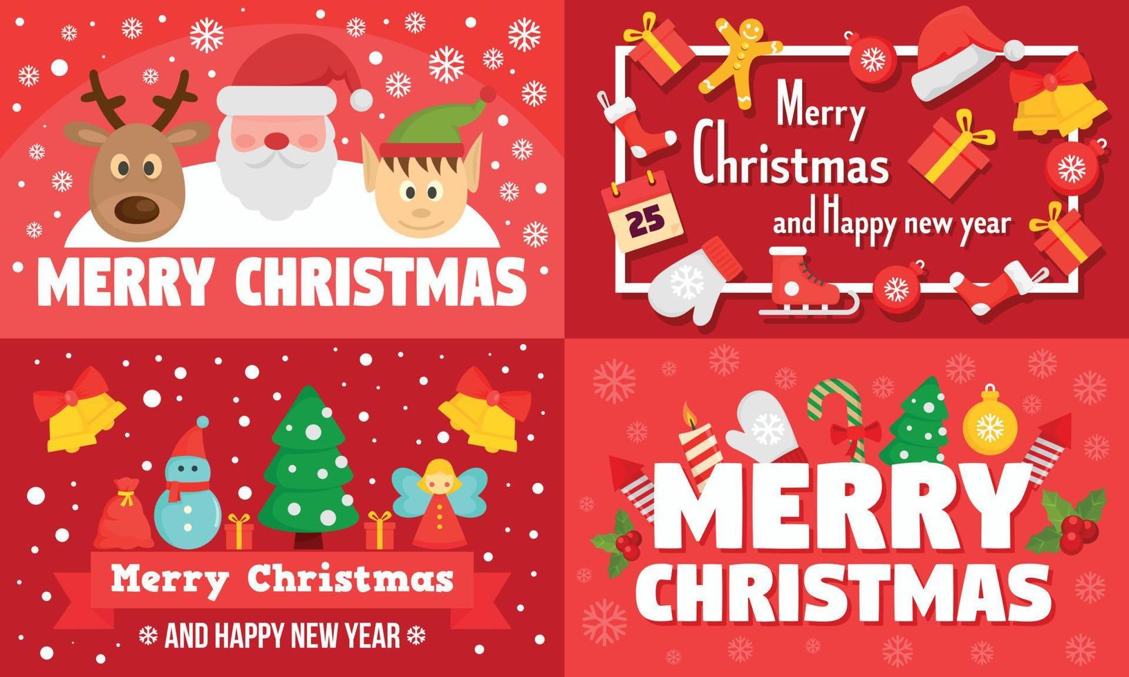 conjunto de banners de feliz navidad, estilo plano vector