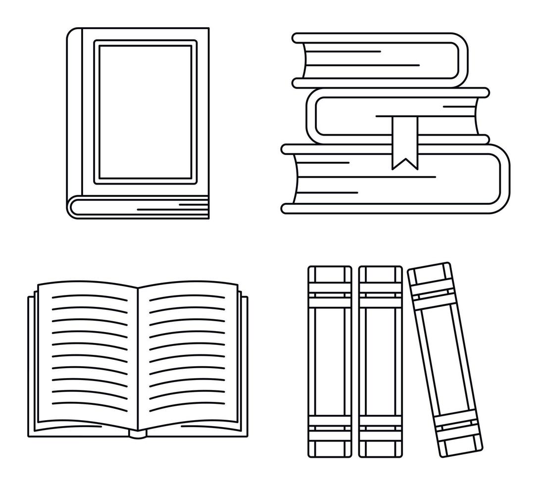 conjunto de iconos de libros de biblioteca escolar, estilo de esquema vector