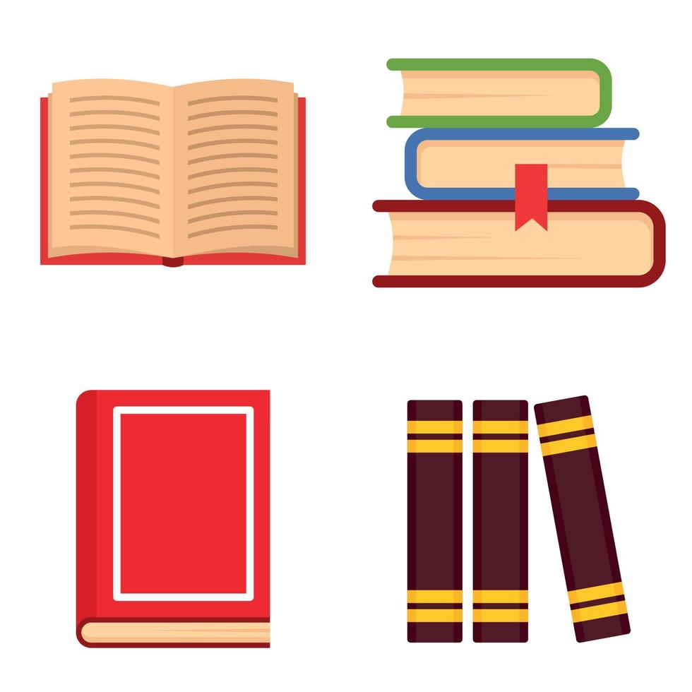conjunto de iconos de libros de biblioteca, estilo plano vector
