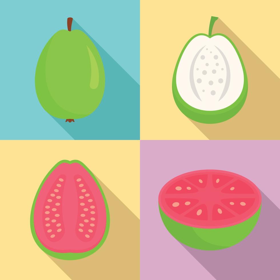 conjunto de iconos de guayaba, estilo plano vector