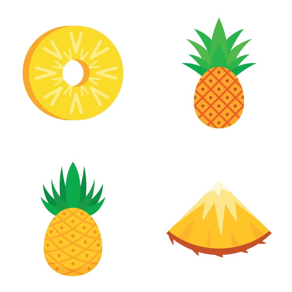 Pineapple icons set, flat style vector