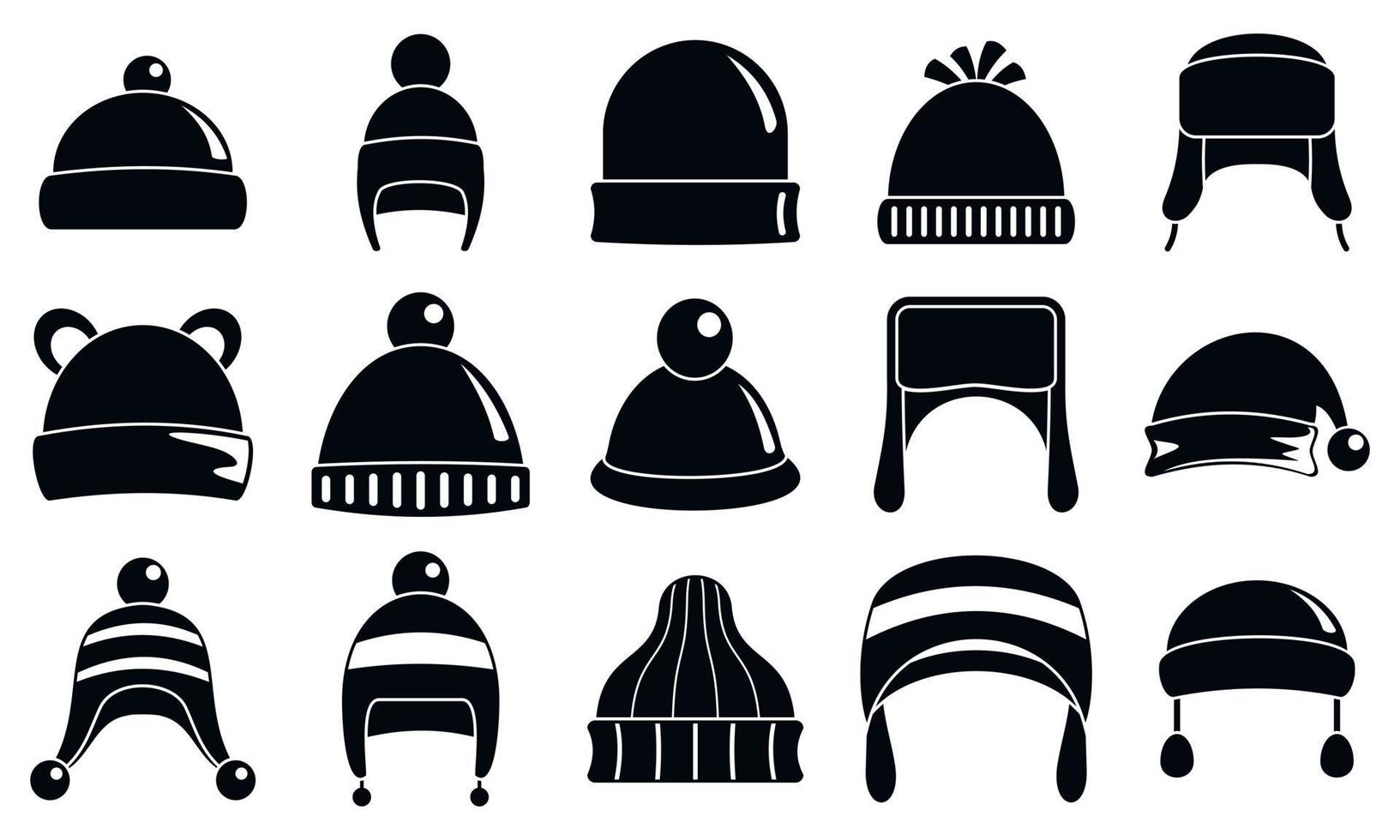 conjunto de iconos de accesorios de sombreros de invierno, estilo simple vector