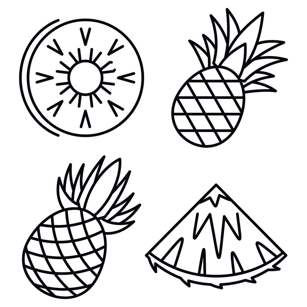 Exotic pineapple icons set, outline style vector