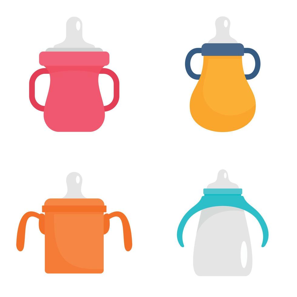 Sippy cup icon set, flat style vector