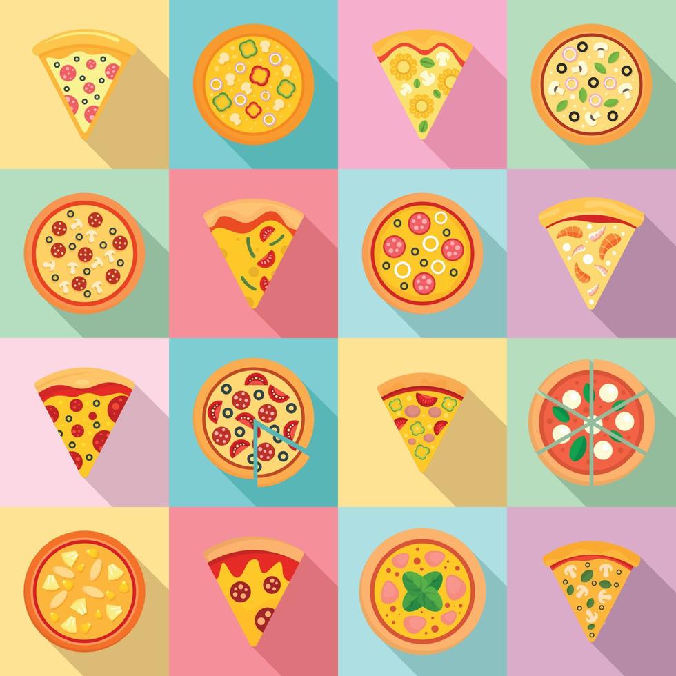 Pizza icon set, flat style 8793830 Vector Art at Vecteezy