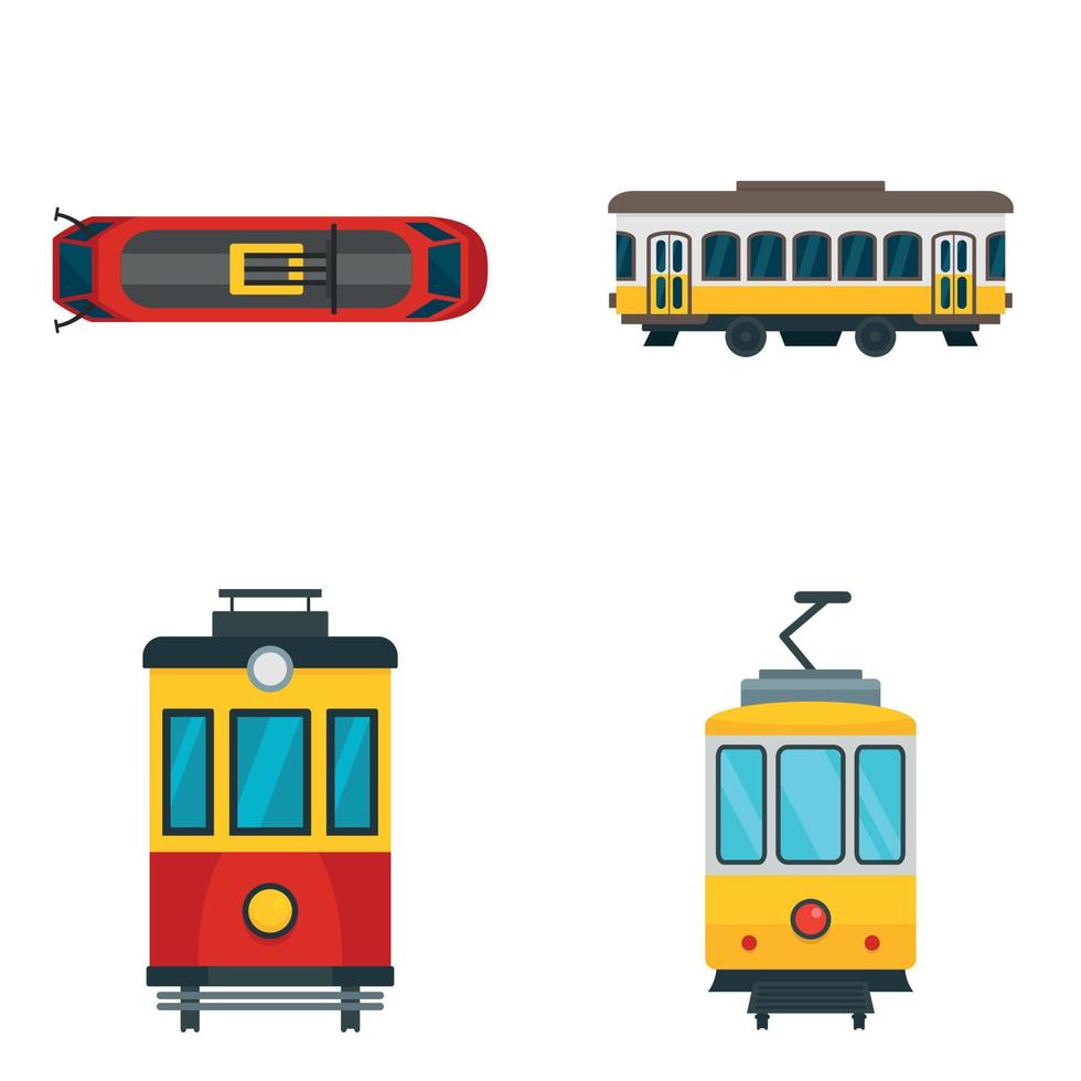 conjunto de iconos de tranvía, estilo plano vector