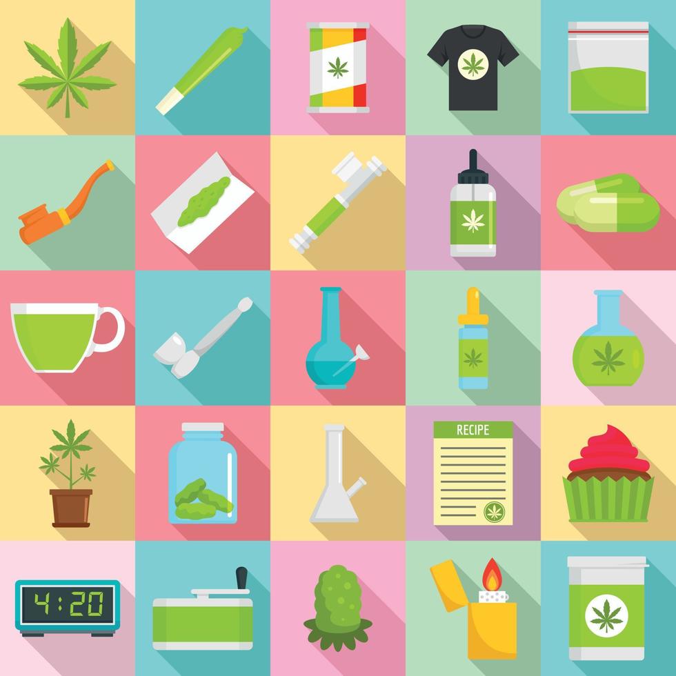 Cannabis icon set, flat style vector