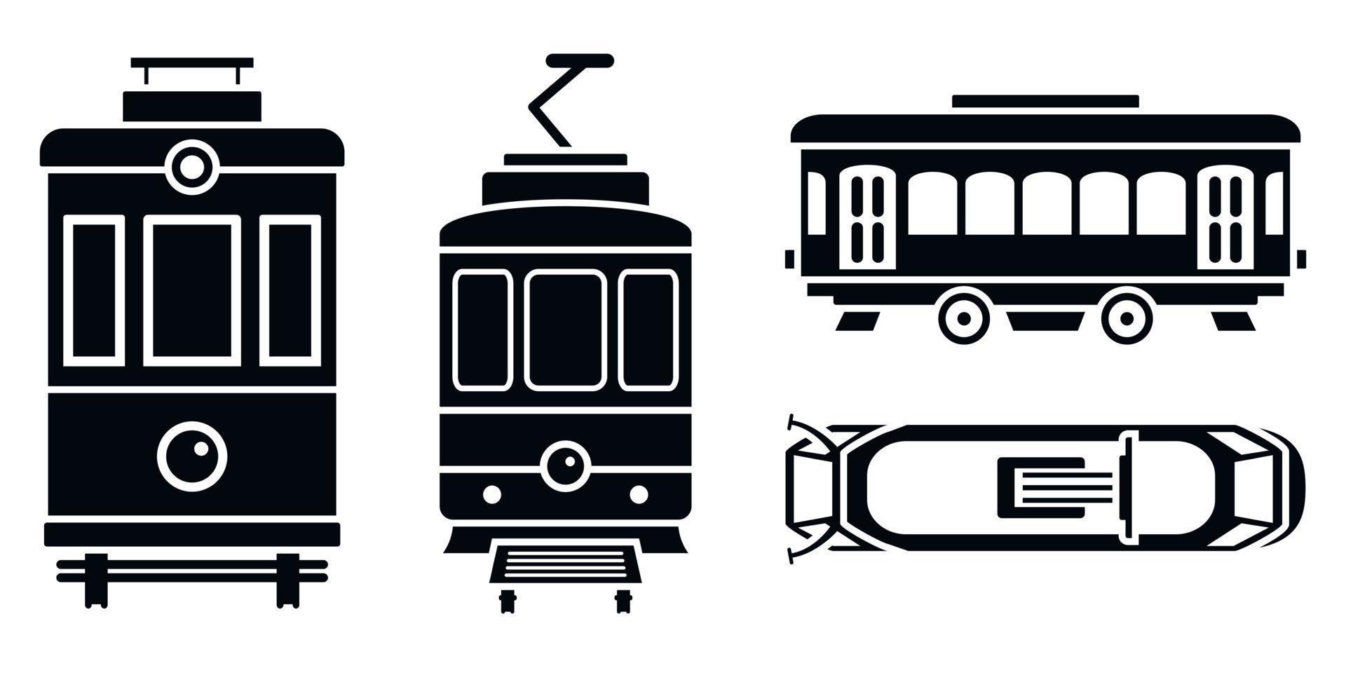 conjunto de iconos de coche de tranvía, estilo simple vector