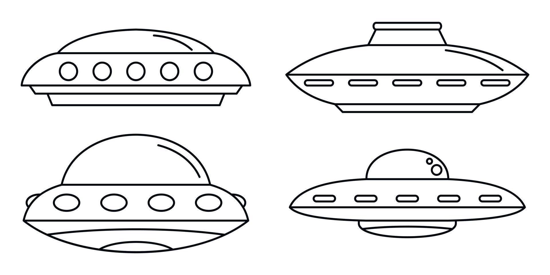 UFO spaceship icon set, outline style vector