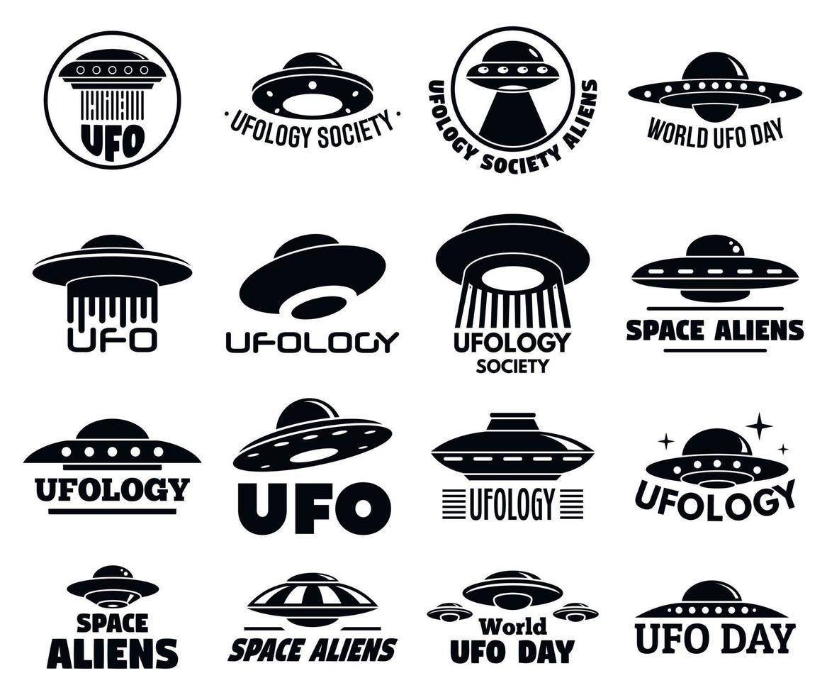 UFO flying logo set, simple style vector