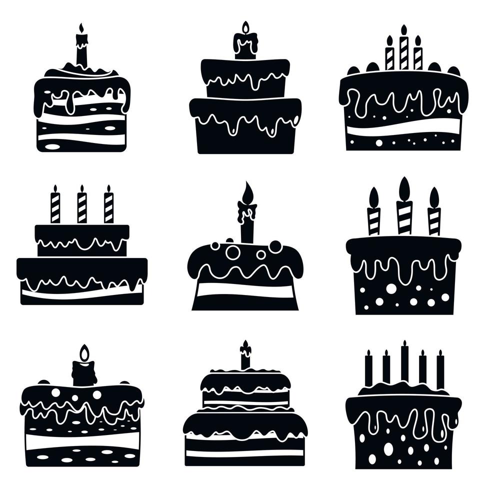 Cream cake birthday icon set, simple style vector