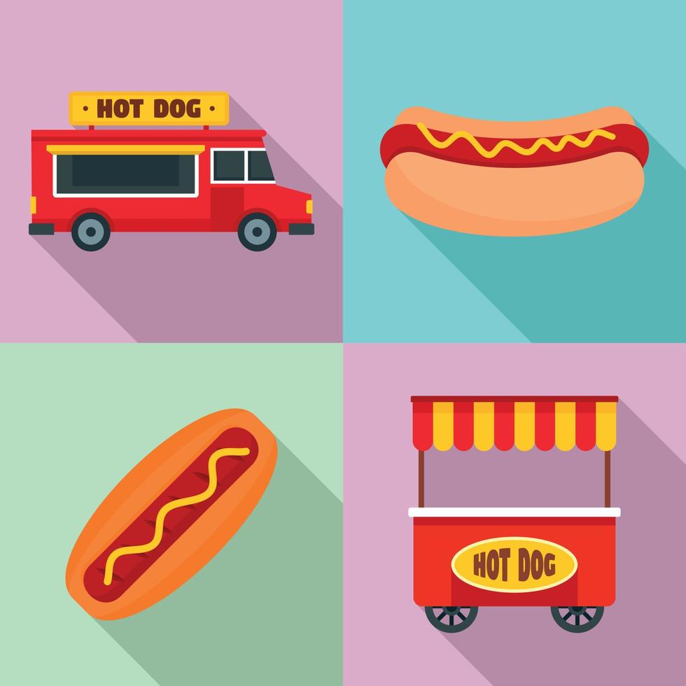 Hot dog icon set, flat style vector