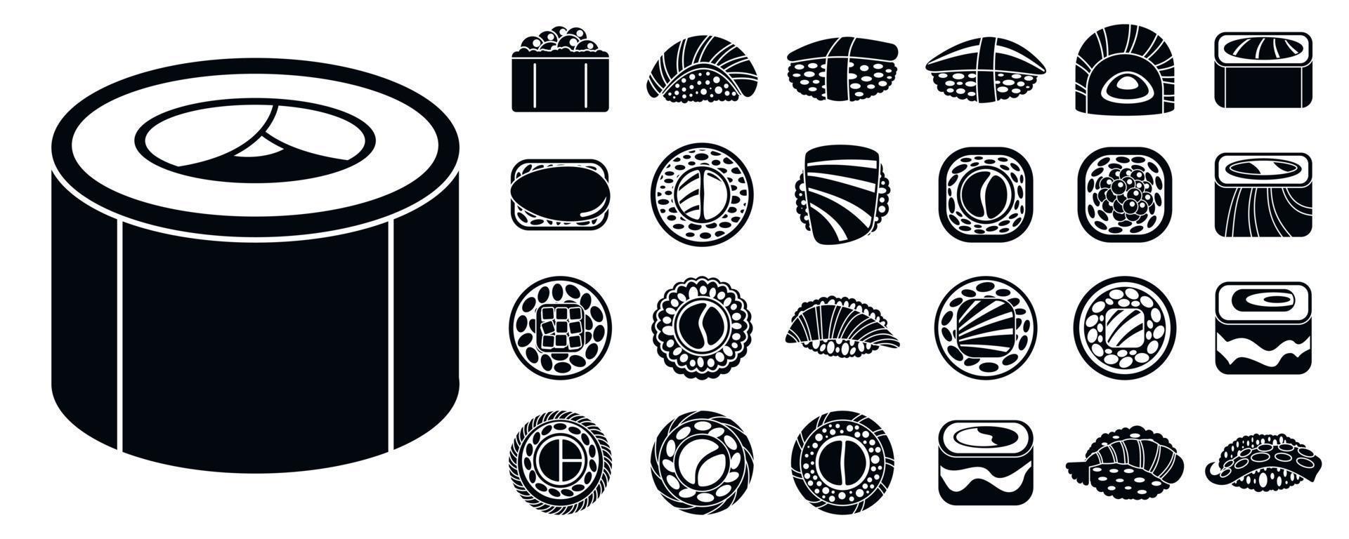 Soy sushi roll icon set, simple style vector