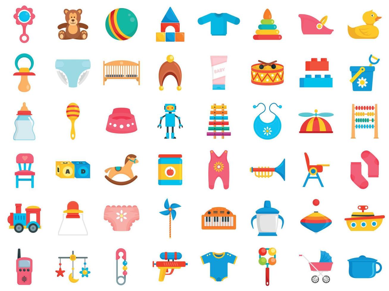 Baby items icon set, flat style vector