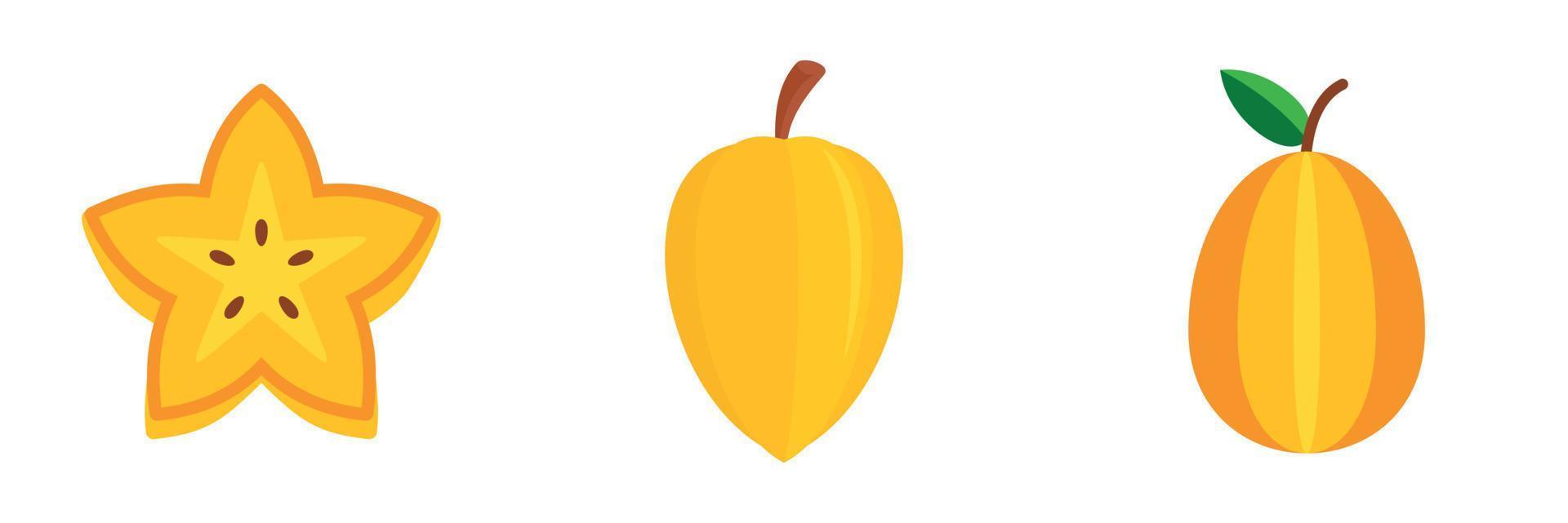 Carambola icons set, flat style vector