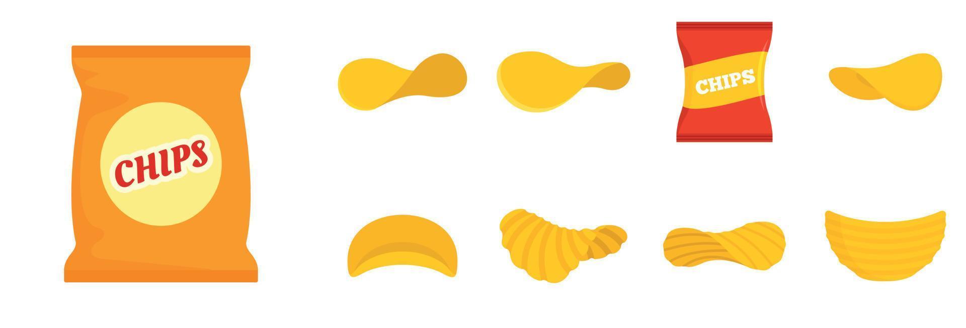 Chips potato icon set, flat style vector