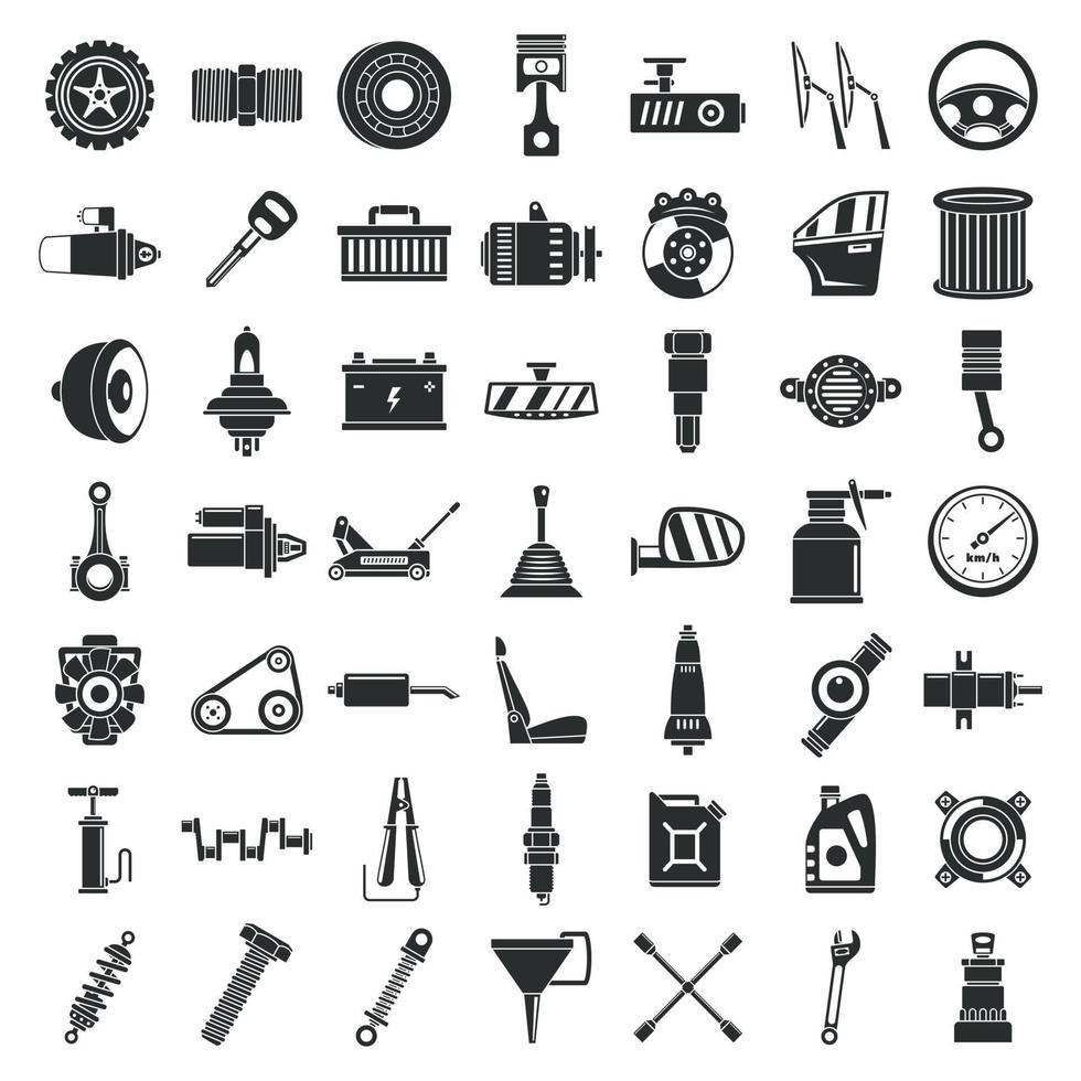 conjunto de iconos de piezas de automóviles, estilo simple vector