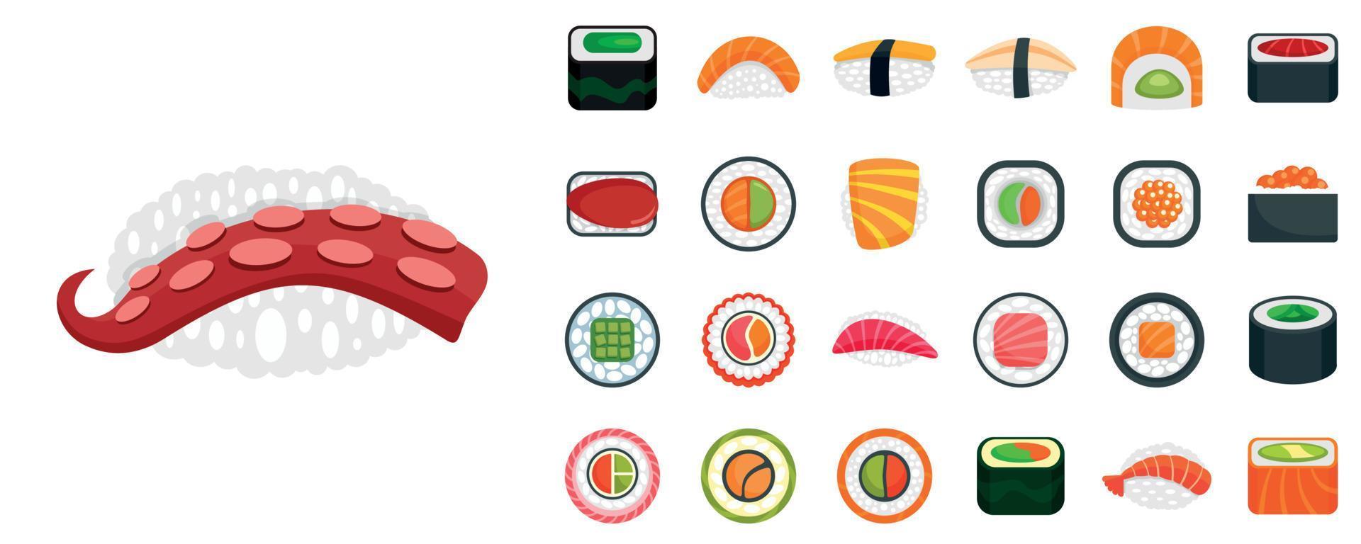 conjunto de iconos de rollo de sushi, estilo plano vector