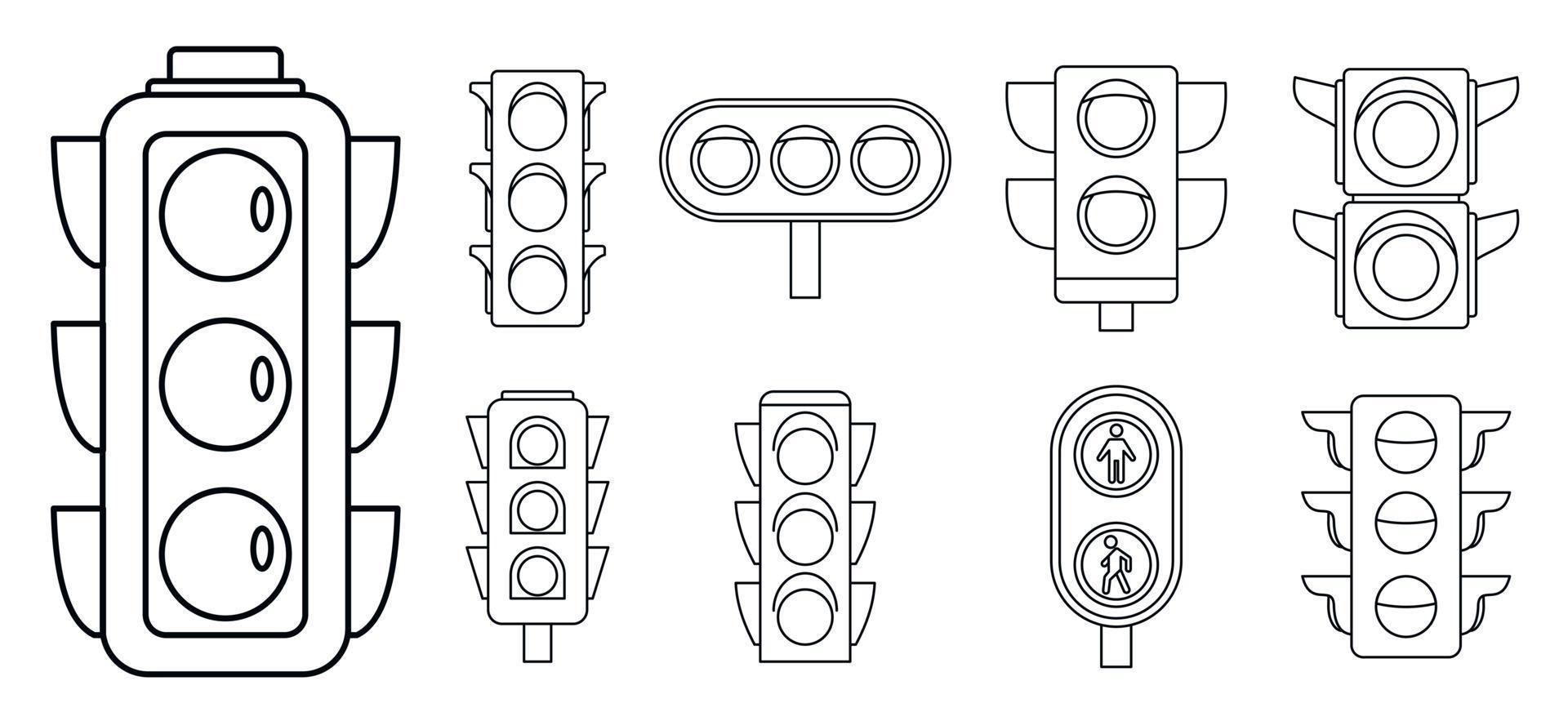 Road traffic lights icon set, outline style vector