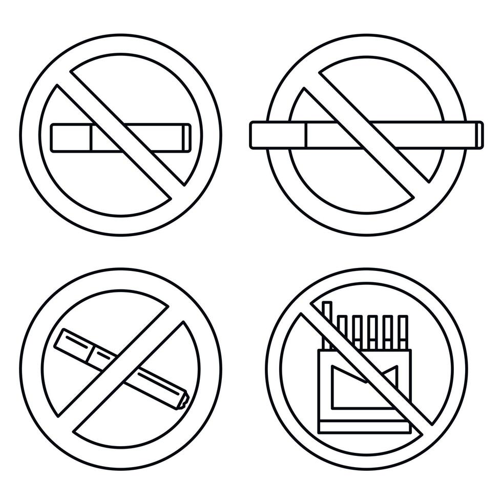 Public no smoking icon set, outline style vector