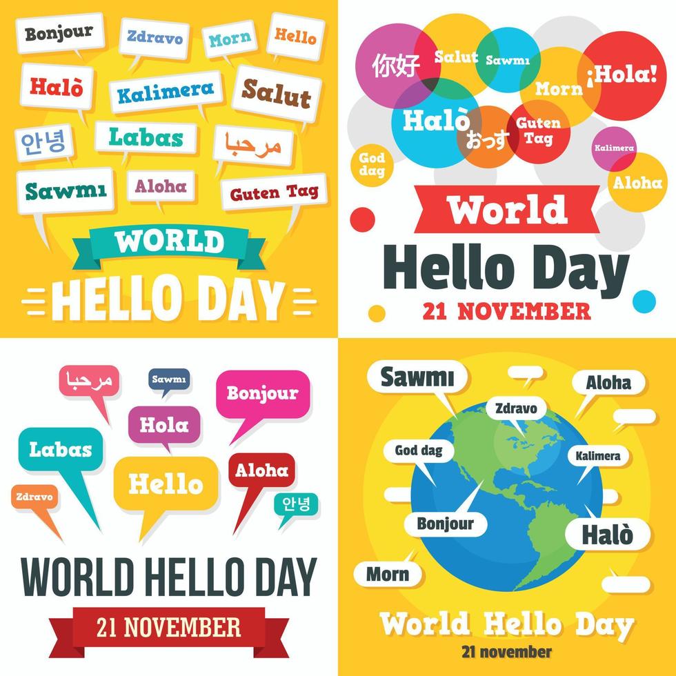 Hello day banner set, flat style vector