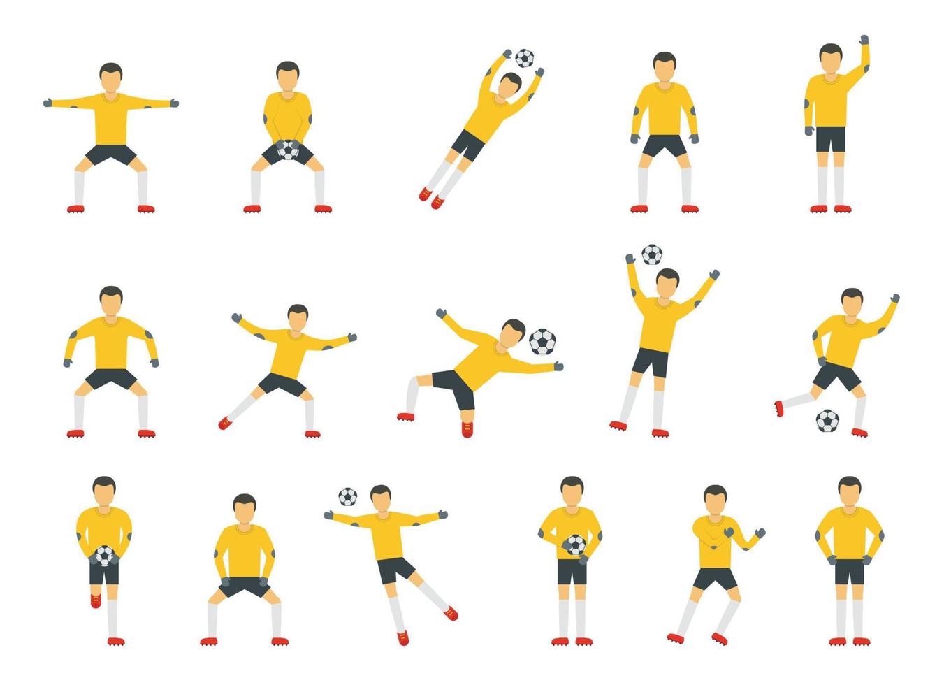 Goalkeeper man icons set, flat style vector