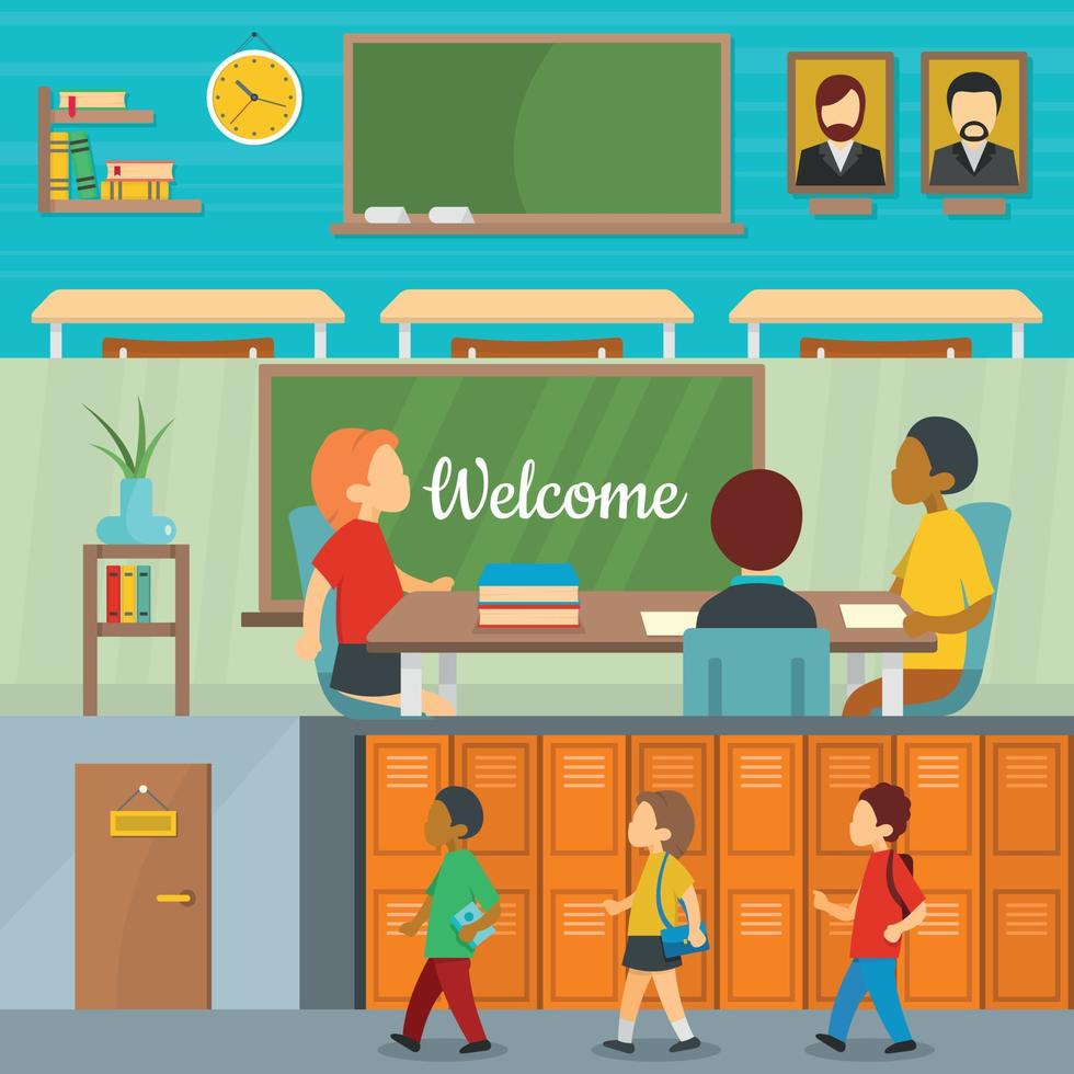 Classroom school banner horizontal set, flat style vector