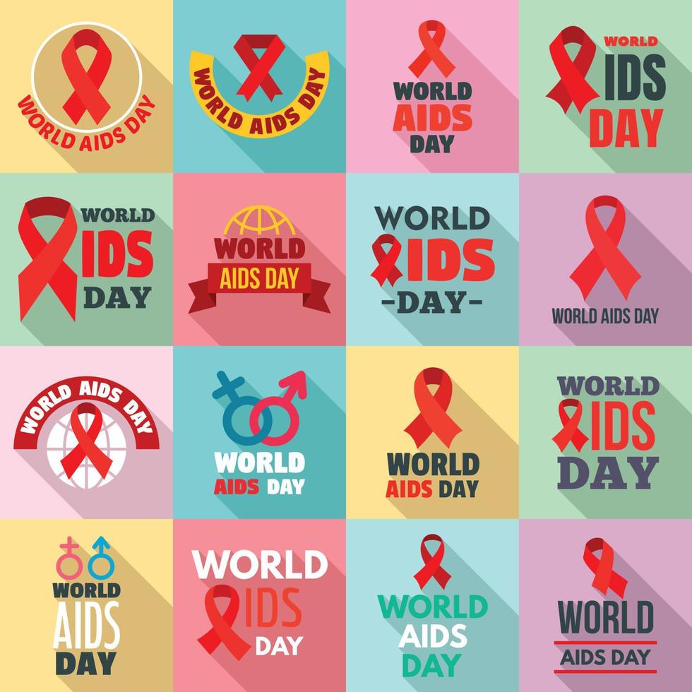 World AIDS day logo set, flat style vector