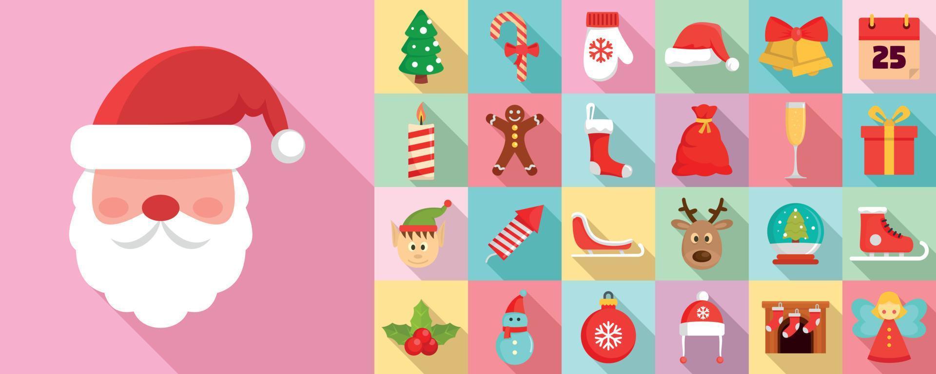 Christmas icon set, flat style vector