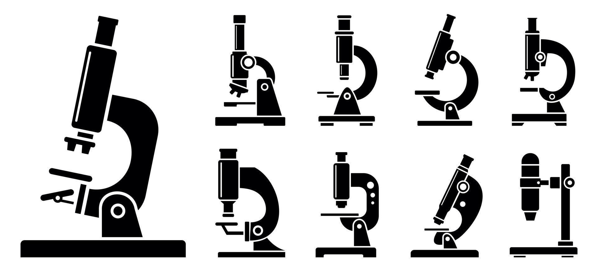 conjunto de iconos de microscopio de laboratorio, estilo simple vector