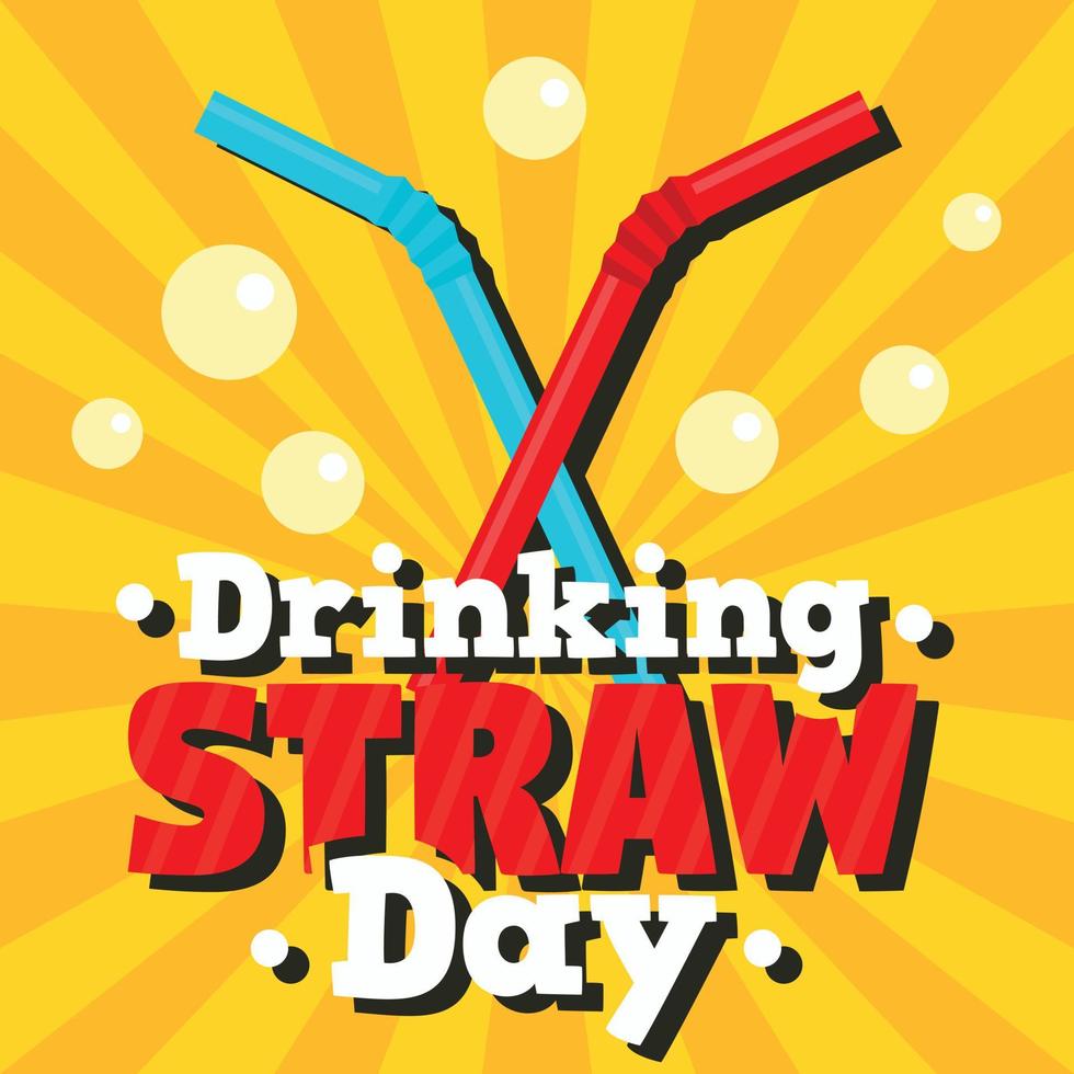 Drinking straw day concept banner, flat style vector