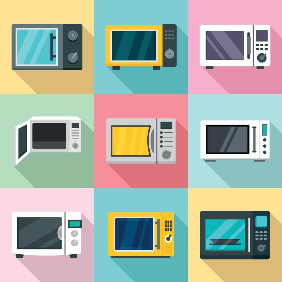 Microwave icon set, flat style vector