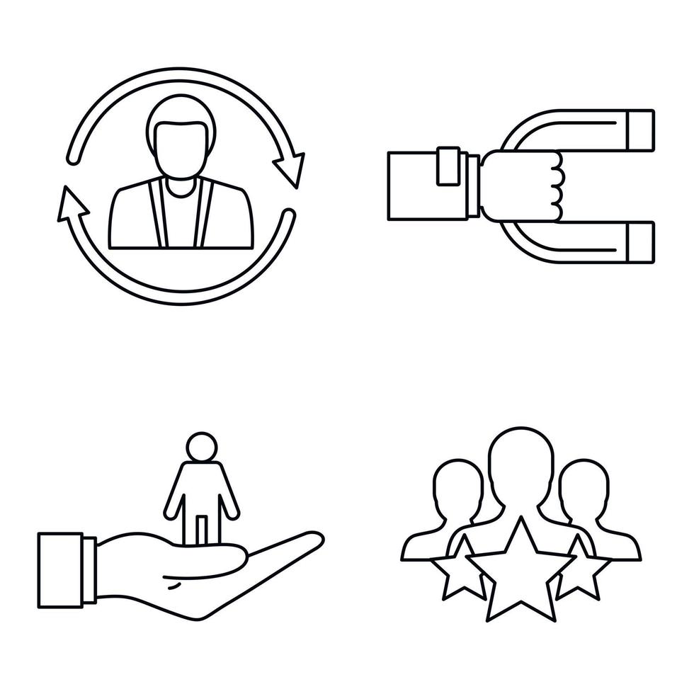 Customer retention management icon set, outline style vector