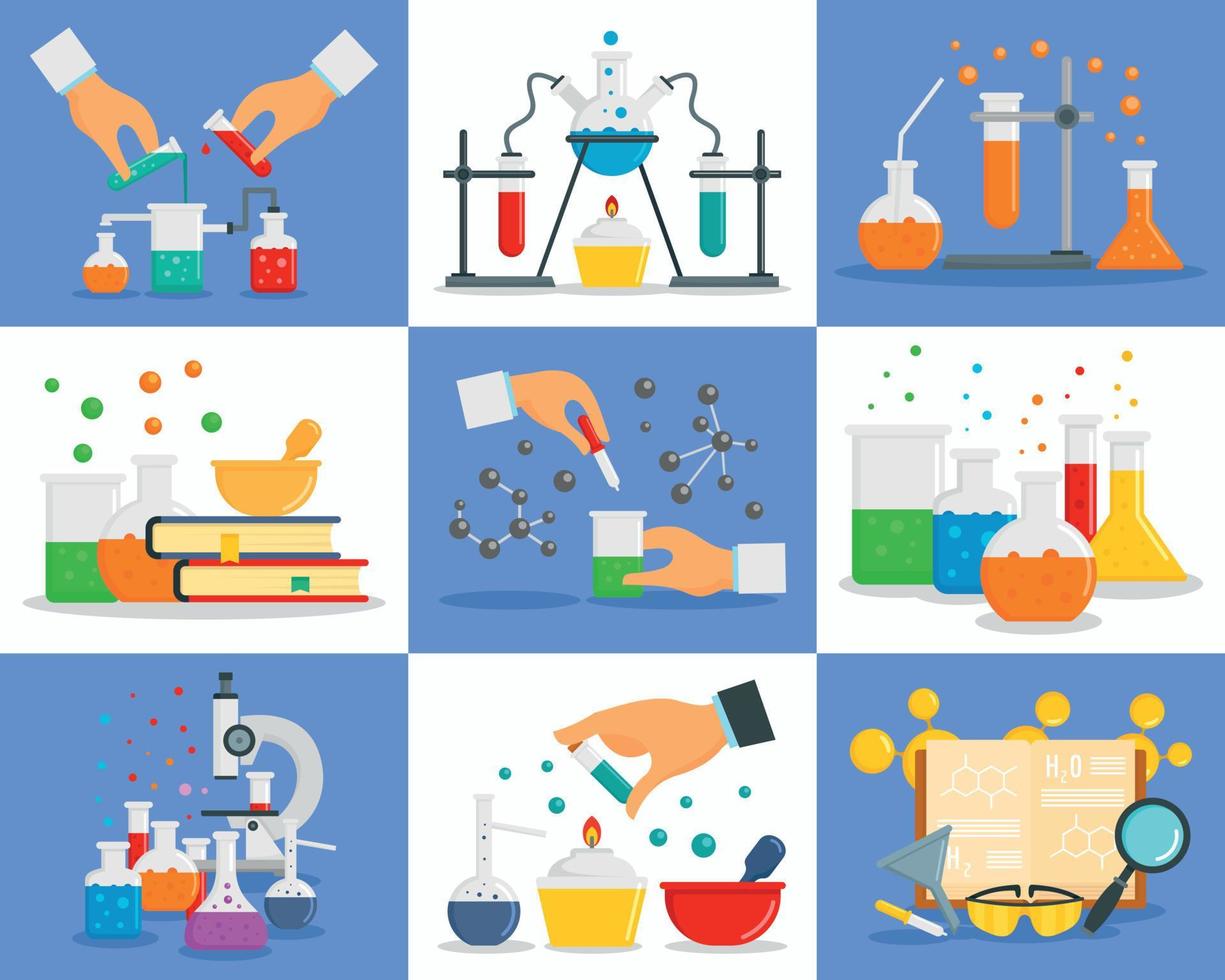 Chemistry reaction banner set, flat style vector