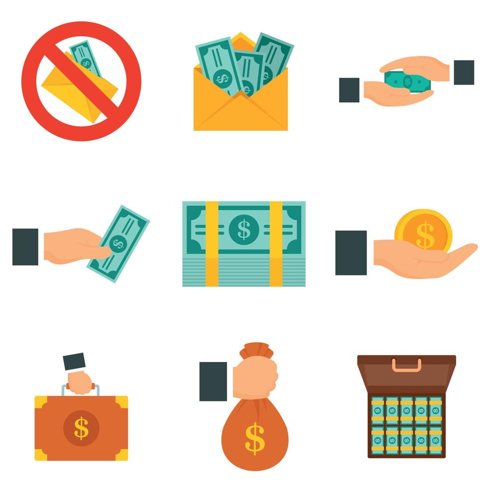 Bribery icon set, flat style vector