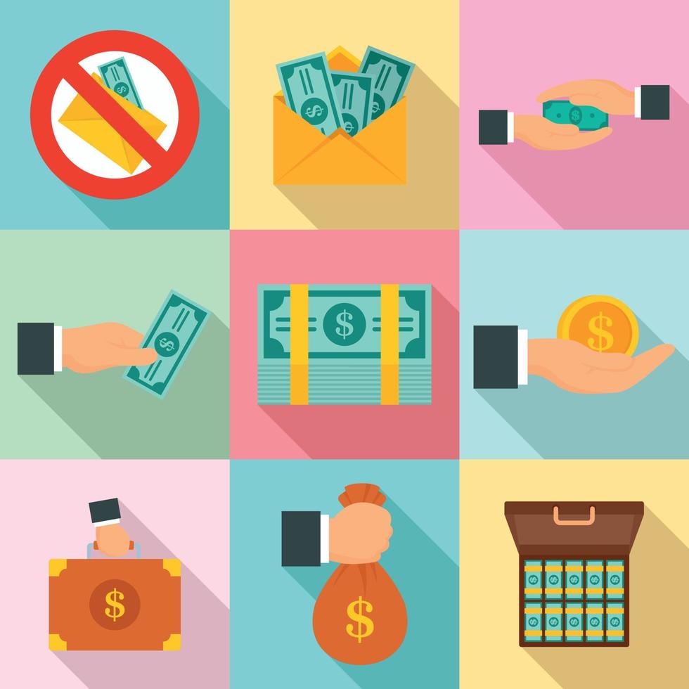 Bribery icon set, flat style vector