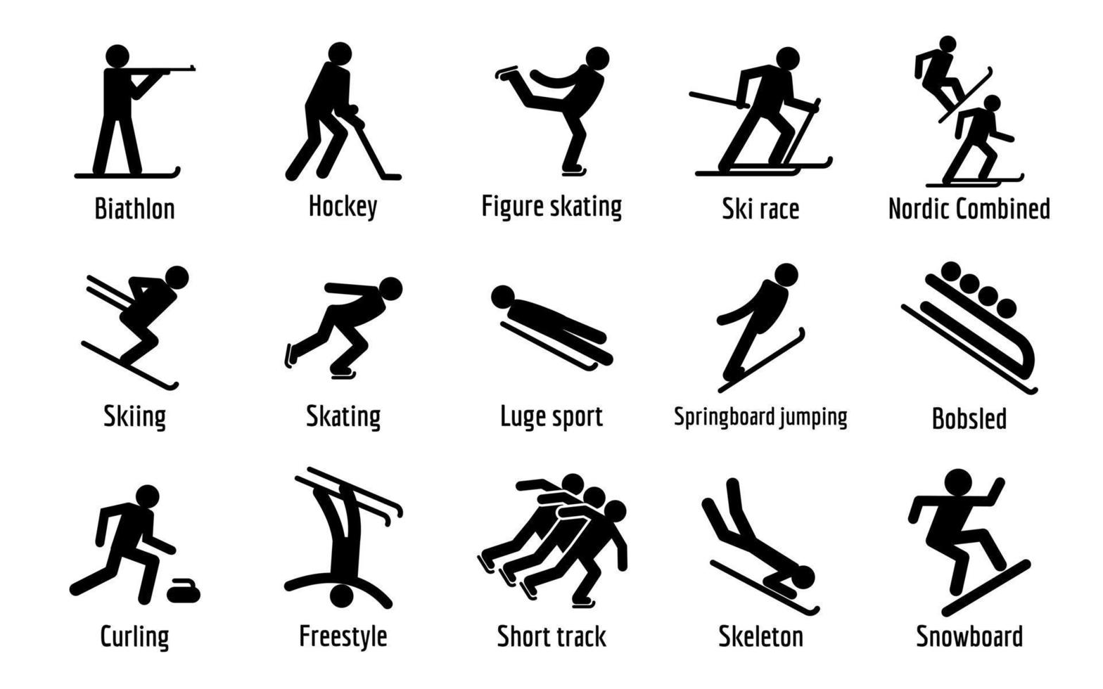 Conjunto de iconos de símbolos de deporte de invierno, estilo simple vector