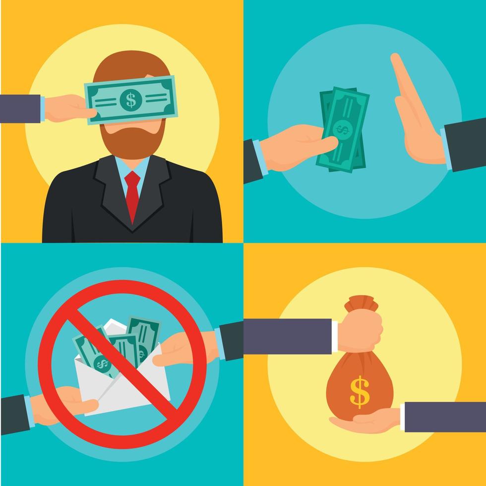Corruption abuse banner set, flat style vector