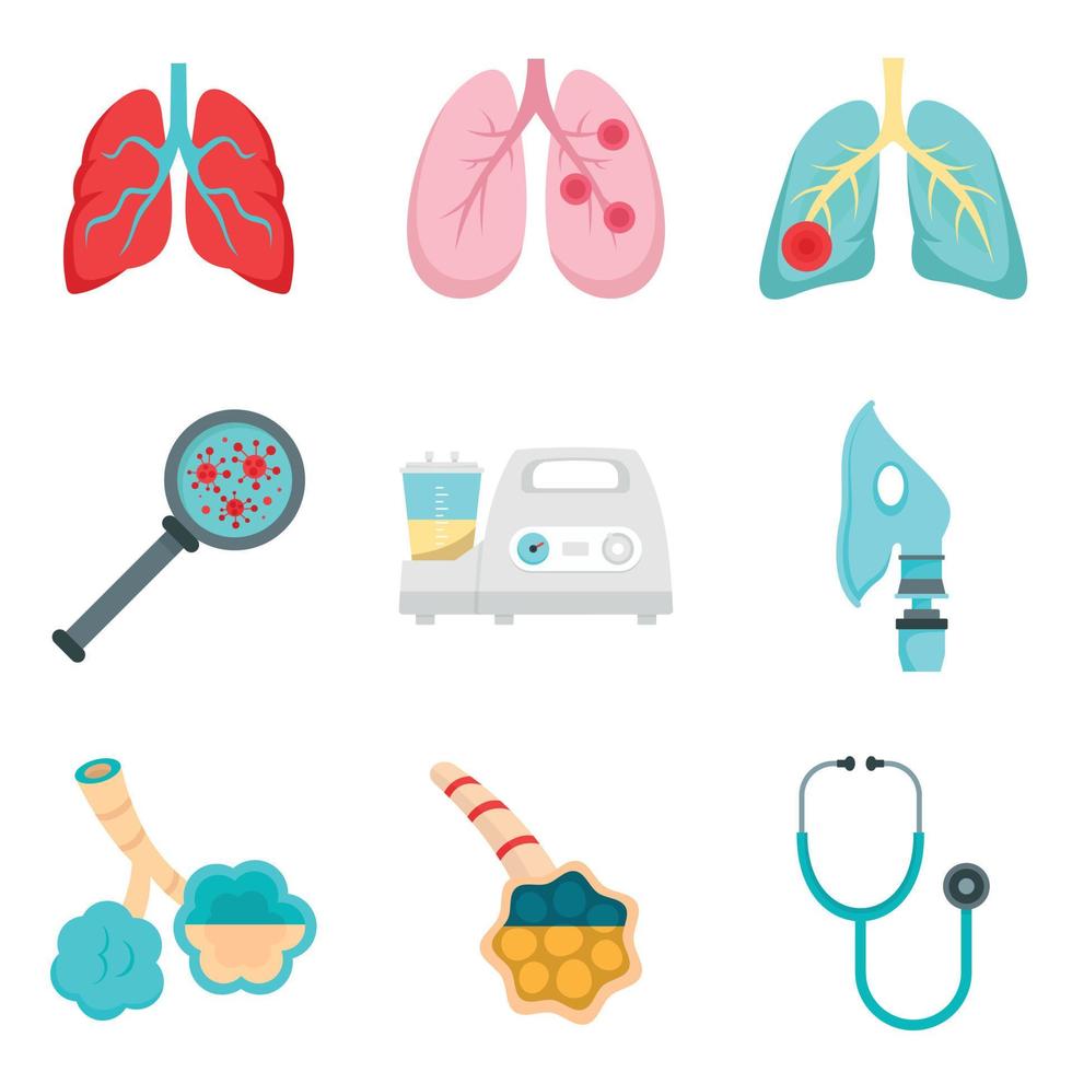 Pneumonia icon set, flat style vector